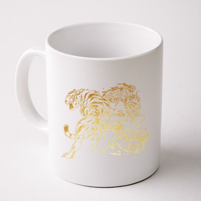 Tiger And Dragon Yin Yang Tattoo Style Gold Print Coffee Mug