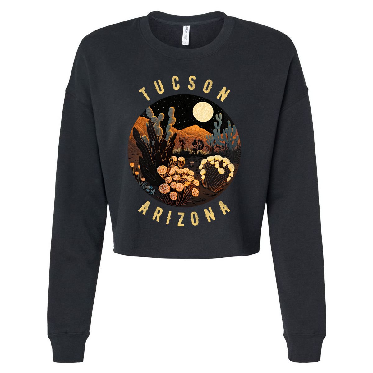 Tucson Arizona Desert At Night Painting Gift Cropped Pullover Crew