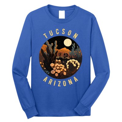 Tucson Arizona Desert At Night Painting Gift Long Sleeve Shirt