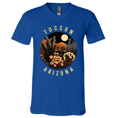 Tucson Arizona Desert At Night Painting Gift V-Neck T-Shirt