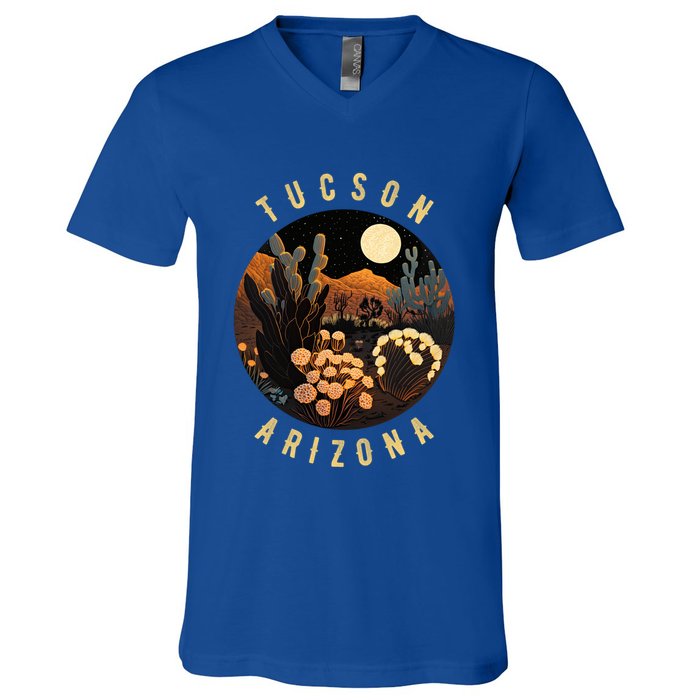 Tucson Arizona Desert At Night Painting Gift V-Neck T-Shirt