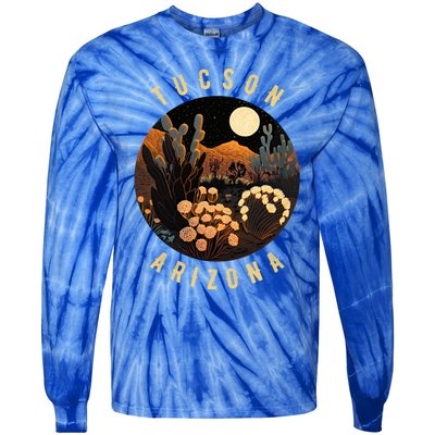 Tucson Arizona Desert At Night Painting Gift Tie-Dye Long Sleeve Shirt