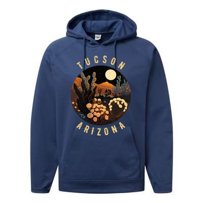 Tucson Arizona Desert At Night Painting Gift Performance Fleece Hoodie