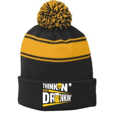 Thinkin And Drinkin | Pub Quiz Game | Trivia Night Stripe Pom Pom Beanie