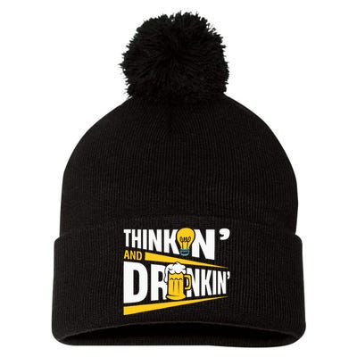 Thinkin And Drinkin | Pub Quiz Game | Trivia Night Pom Pom 12in Knit Beanie