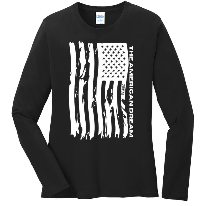 The American Dream Usa American Flag Patriotic Apparel Proudly Patriotic Ladies Long Sleeve Shirt