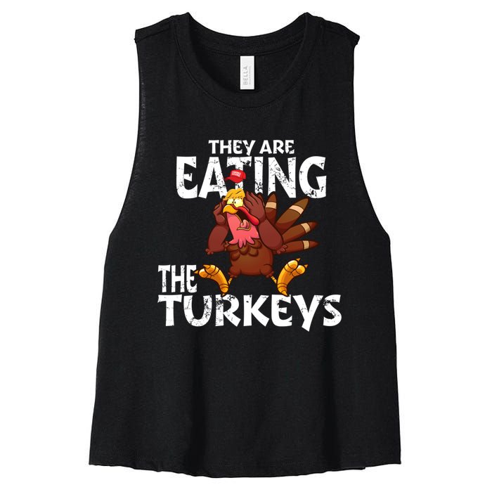 They Are Eating The Turkeys Thanksgiving Humor Women's Racerback Cropped Tank