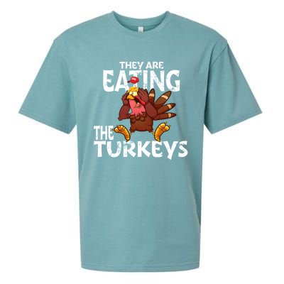 They Are Eating The Turkeys Thanksgiving Humor Sueded Cloud Jersey T-Shirt