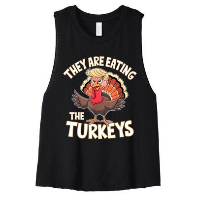 They Are Eating The Turkeys Thanksgiving Humor Women's Racerback Cropped Tank