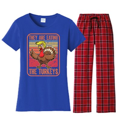 They Are Eating The Turkeys Tnaksgiving Funny Trump Kamala Gift Women's Flannel Pajama Set