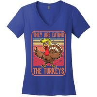 They Are Eating The Turkeys Tnaksgiving Funny Trump Kamala Gift Women's V-Neck T-Shirt