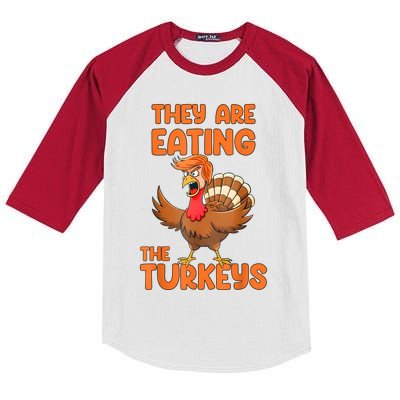 They Are Eating The Turkeys Funny Thankgiving Turkey Kids Colorblock Raglan Jersey