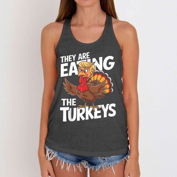 They Are Eating The Turkeys Thanksgiving Humor Women's Knotted Racerback Tank