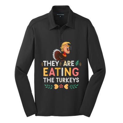 They Are Eating The Turkeys Funny Thankgiving Turkey Silk Touch Performance Long Sleeve Polo