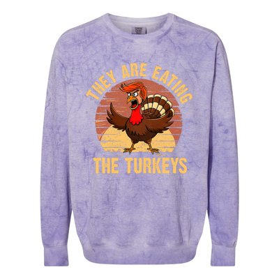 They Are Eating The Turkeys Thanksgiving Trump Humor Kamala Colorblast Crewneck Sweatshirt