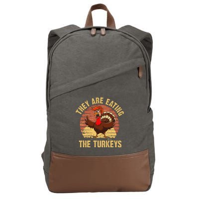 They Are Eating The Turkeys Thanksgiving Trump Humor Kamala Cotton Canvas Backpack