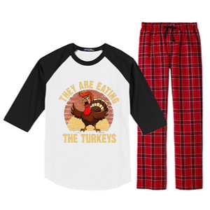 They Are Eating The Turkeys Thanksgiving Trump Humor Kamala Raglan Sleeve Pajama Set