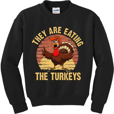 They Are Eating The Turkeys Thanksgiving Trump Humor Kamala Kids Sweatshirt