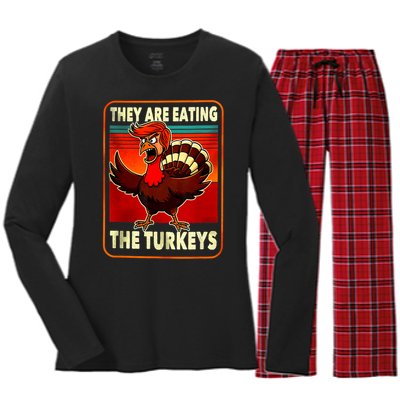 They Are Eating Turkey Funny Donald Trump Thanksgiving Women's Long Sleeve Flannel Pajama Set 