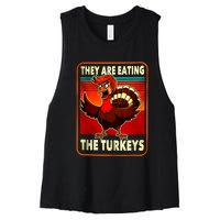 They Are Eating Turkey Funny Donald Trump Thanksgiving Women's Racerback Cropped Tank