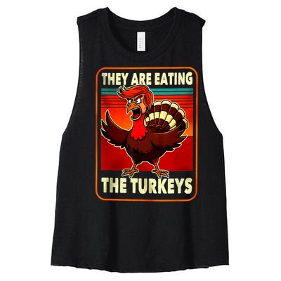 They Are Eating Turkey Funny Donald Trump Thanksgiving Women's Racerback Cropped Tank