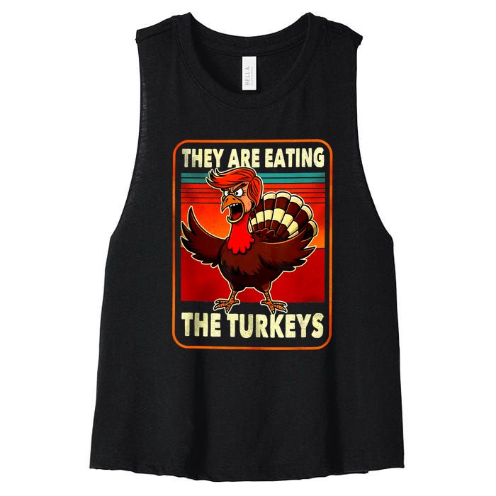 They Are Eating Turkey Funny Donald Trump Thanksgiving Women's Racerback Cropped Tank