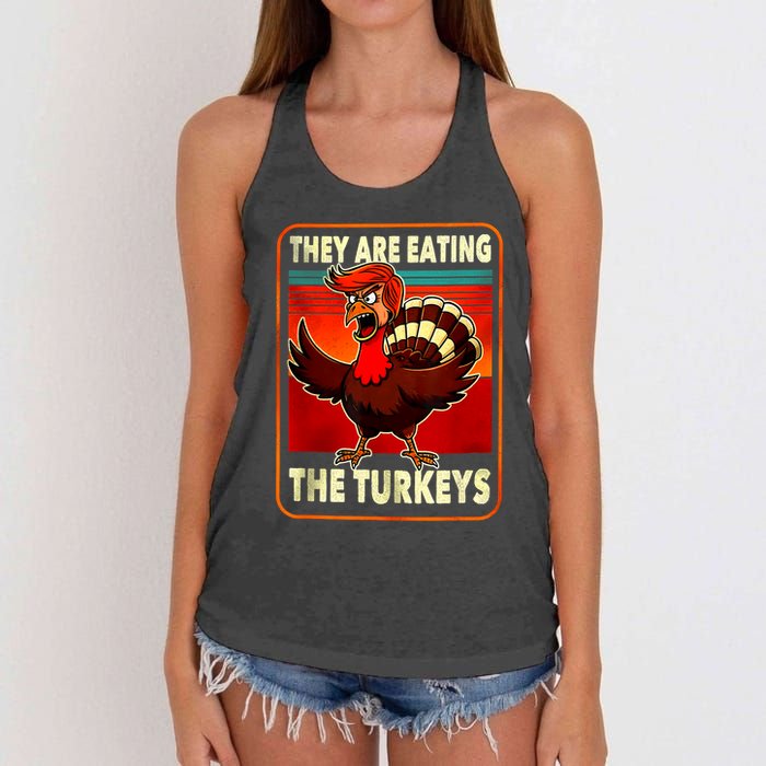 They Are Eating Turkey Funny Donald Trump Thanksgiving Women's Knotted Racerback Tank