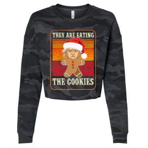 They Are Eating The Cookies Christmas Trump Humor Kamala Cropped Pullover Crew