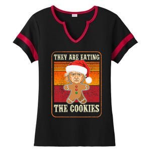 They Are Eating The Cookies Christmas Trump Humor Kamala Ladies Halftime Notch Neck Tee