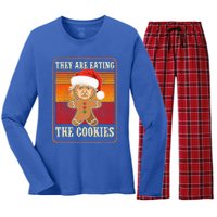 They Are Eating The Cookies Christmas Trump Humor Kamala Women's Long Sleeve Flannel Pajama Set 