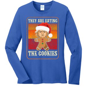 They Are Eating The Cookies Christmas Trump Humor Kamala Ladies Long Sleeve Shirt