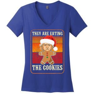 They Are Eating The Cookies Christmas Trump Humor Kamala Women's V-Neck T-Shirt