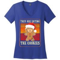 They Are Eating The Cookies Christmas Trump Humor Kamala Women's V-Neck T-Shirt