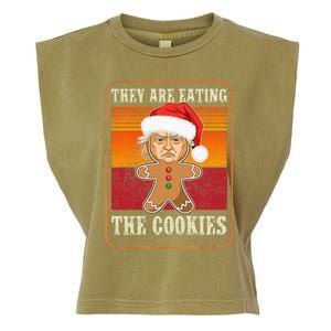 They Are Eating The Cookies Christmas Trump Humor Kamala Garment-Dyed Women's Muscle Tee