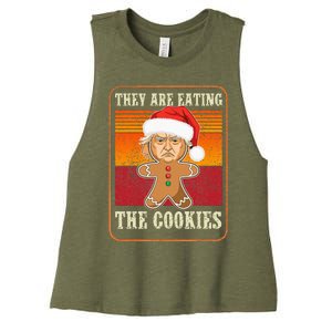 They Are Eating The Cookies Christmas Trump Humor Kamala Women's Racerback Cropped Tank