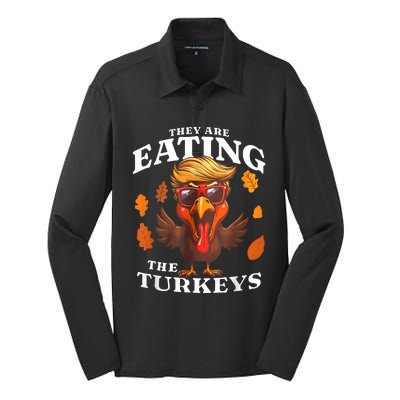 They Are Eating Turkey Funny Trump Thanksgiving Silk Touch Performance Long Sleeve Polo