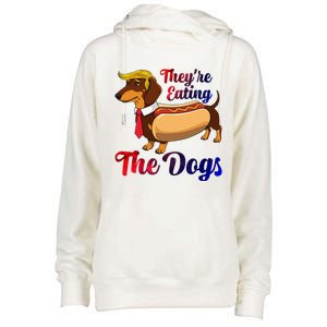 They Are Eating The Dogs Meme Dachshund Donald Trump Debate Womens Funnel Neck Pullover Hood