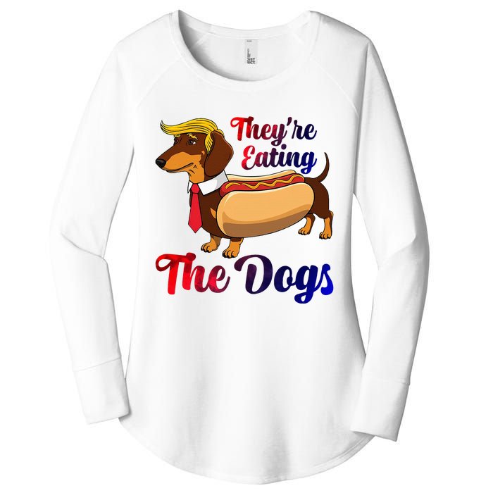 They Are Eating The Dogs Meme Dachshund Donald Trump Debate Women's Perfect Tri Tunic Long Sleeve Shirt