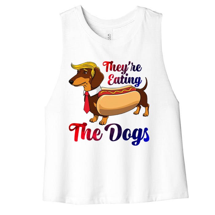 They Are Eating The Dogs Meme Dachshund Donald Trump Debate Women's Racerback Cropped Tank