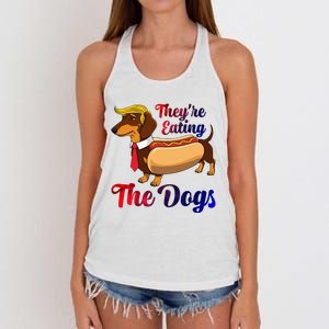 They Are Eating The Dogs Meme Dachshund Donald Trump Debate Women's Knotted Racerback Tank