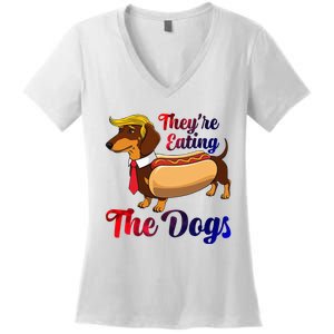 They Are Eating The Dogs Meme Dachshund Donald Trump Debate Women's V-Neck T-Shirt