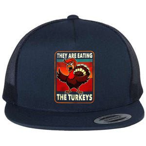 They Are Eating Turkey Funny Donald Trump Thanksgiving Flat Bill Trucker Hat