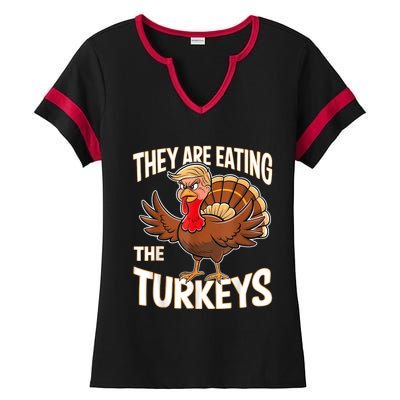 They Are Eating The Turkeys Funny Thanksgiving Ladies Halftime Notch Neck Tee