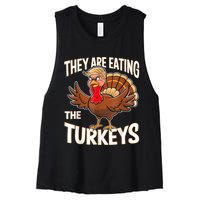 They Are Eating The Turkeys Funny Thanksgiving Women's Racerback Cropped Tank