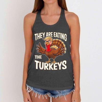 They Are Eating The Turkeys Funny Thanksgiving Women's Knotted Racerback Tank