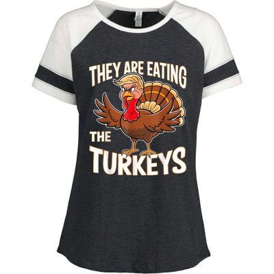 They Are Eating The Turkeys Funny Thanksgiving Enza Ladies Jersey Colorblock Tee