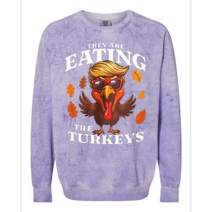 They Are Eating Turkey Funny Trump Thanksgiving Colorblast Crewneck Sweatshirt