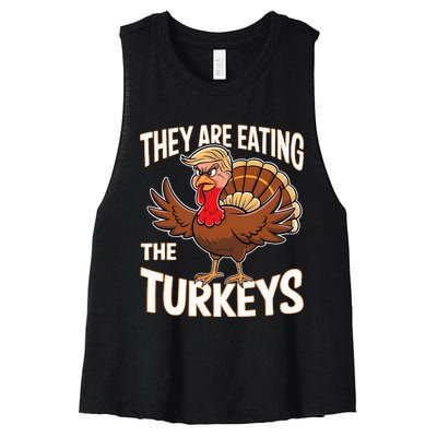 They Are Eating The Turkeys Thanksgiving Humor Women's Racerback Cropped Tank