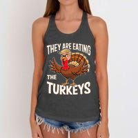 They Are Eating The Turkeys Thanksgiving Humor Women's Knotted Racerback Tank