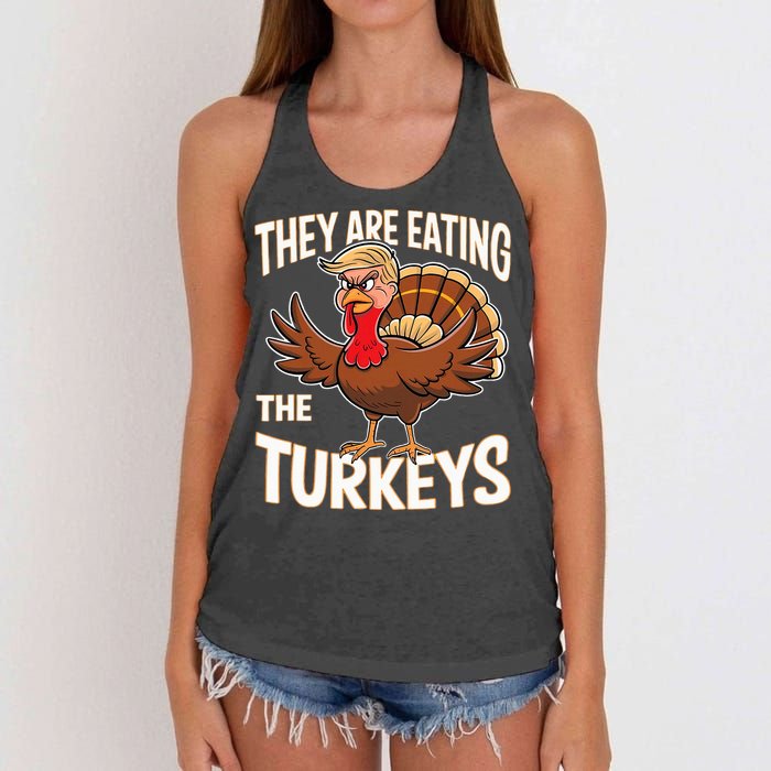 They Are Eating The Turkeys Thanksgiving Humor Women's Knotted Racerback Tank